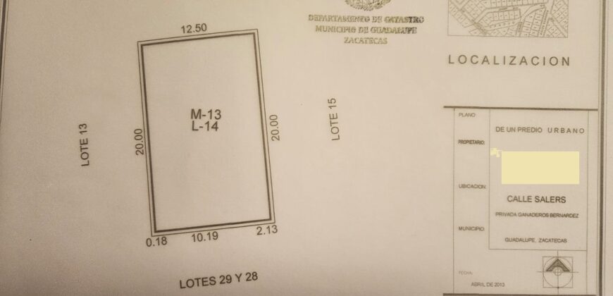 Terreno en Venta en Zacatecas, en Ganaderos Bernárdez